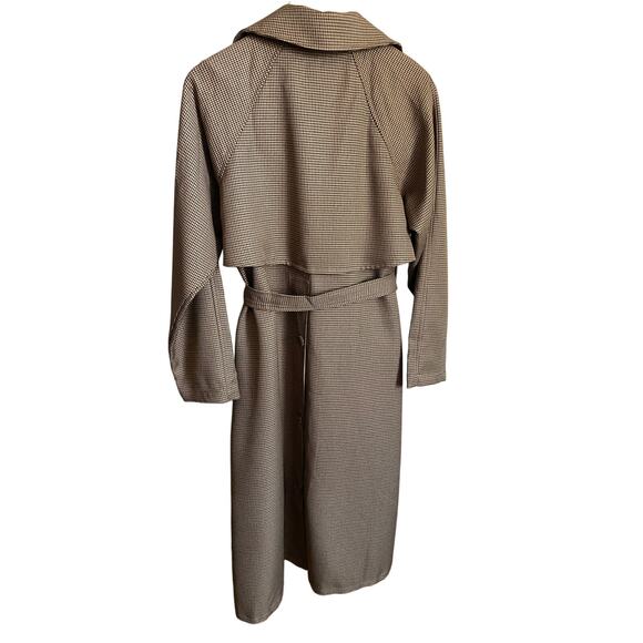 Carly Jean Women's Size S Downing Trench Coat Jacket Taupe Tie Belt Houndstooth - Picture 4 of 9